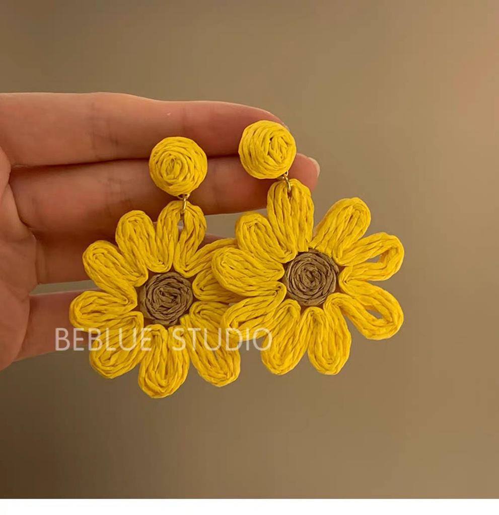 Colorful Dopamine Fabric Beaded Earrings – Women's Studs, Seaside Vacation Style, Ear Clips