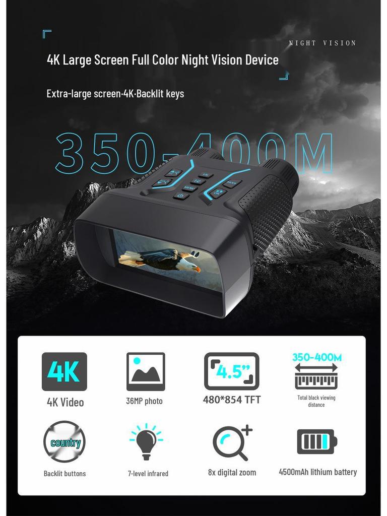 New 4.5" 4K Night Vision Binoculars with 400m Infrared Telescope