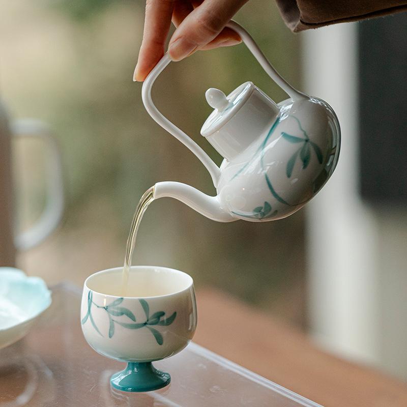 Hand Painted Orchid Ceramic Teapot with Filter Vintage Gradient Glaze Tea Set Gift for Home Decor Tea Lovers