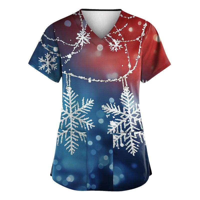 3D Snowman Print V-Neck Short Sleeve T-Shirt Women Men Casual Workwear Comfort Fit 2025