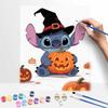 Disney digital oil painting stitch pumpkin witch hat painting art handmade diy home decorations