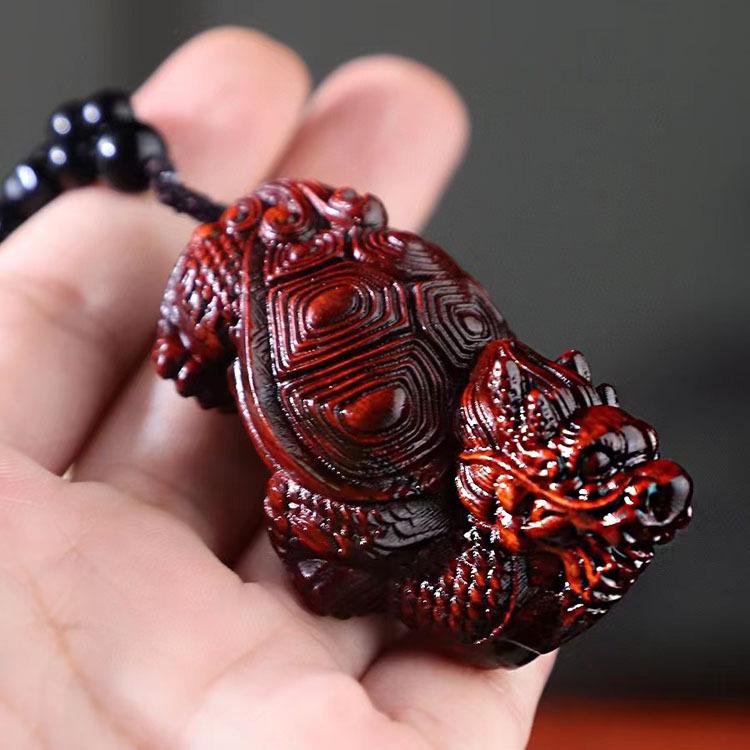 Sandalwood Pixiu Handheld Carved Pendant Ornament - Douyin Craft Gift