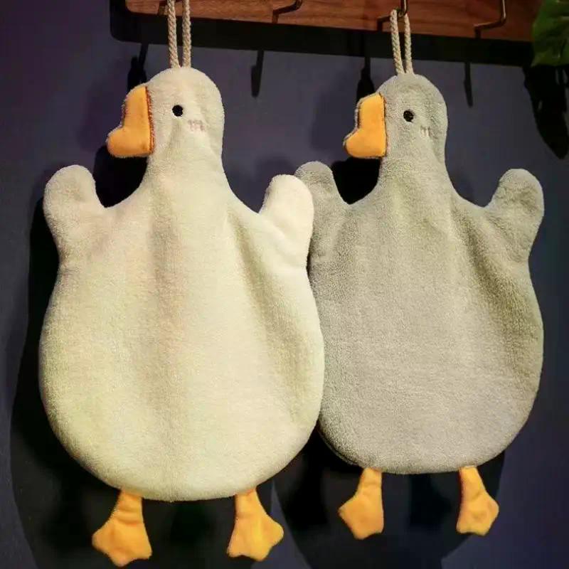 1PC Cartoon Goose Hand Kerchief Hanging Hand Towel Water Absorbing Hand Towel Kitchen And Bathroom Supplies