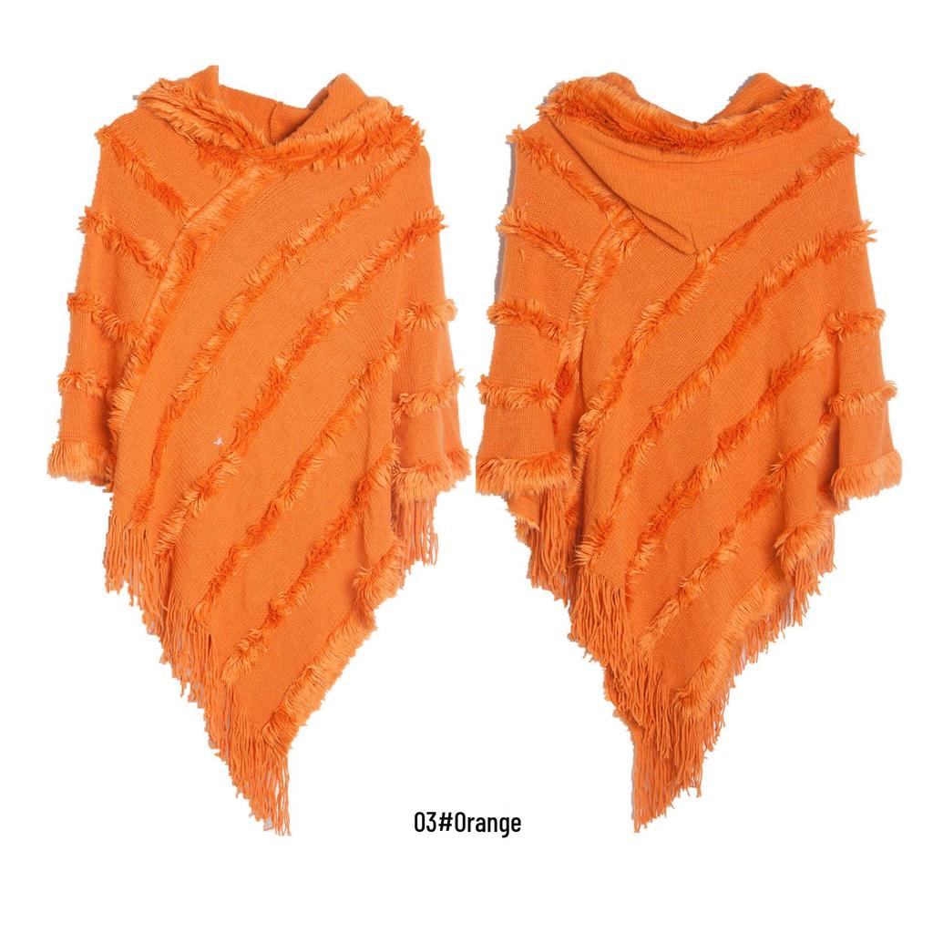 Women's Solid Color Hooded Sweater Cloak - European & American Knit Shawl for Autumn/Winter