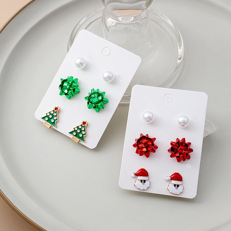 Christmas Cartoon Drip Santa Claus Earrings, Christmas Tree Flowers Pearl Earrings Stud Earrings Girl