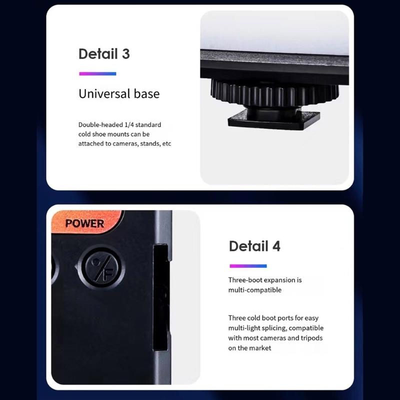 Rechargeable Triple Color LED Video Light 1200mAh Battery For Camera Smartphone Photography Live Streaming