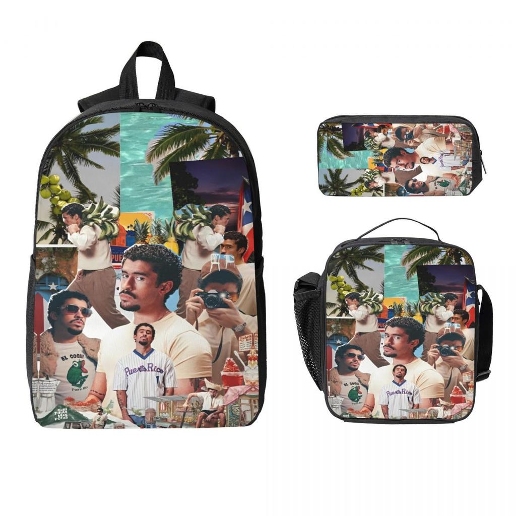 3Pcs Bad Bunny Debi Tirar Mas Fotos DTMF 2025 Backpack Set for Kids Pen Bags Bookbag Sets with Lunch Box For Primary School