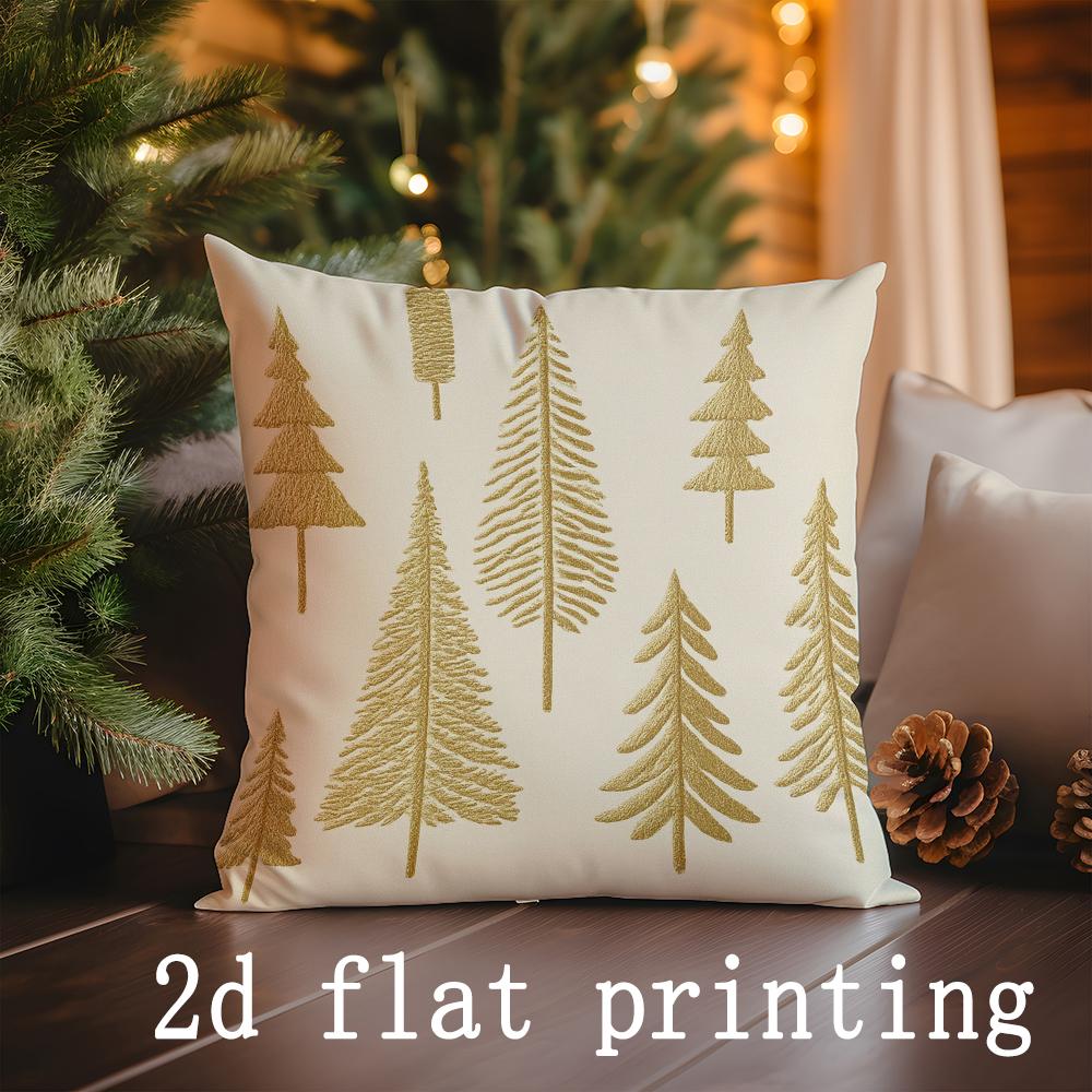 Home Decor Golden Christmas Trees Patterned Pattern Cushion Cover Suitable for Sofa Bedroom Car Pillow Cover