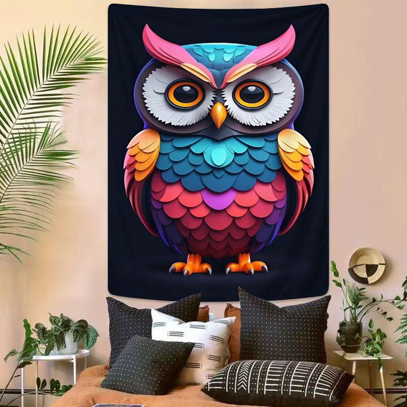 Pattern of colorfulfeathered owl Digital printing polyester wall tapestry suitable for use in living rooms bedrooms bars party