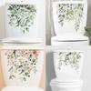 Green Plant Leaves Flower Toilet Stickers Bathroom Wall Decor Decals Living Room Home Decoration Beautify Self-Adhesive Poster