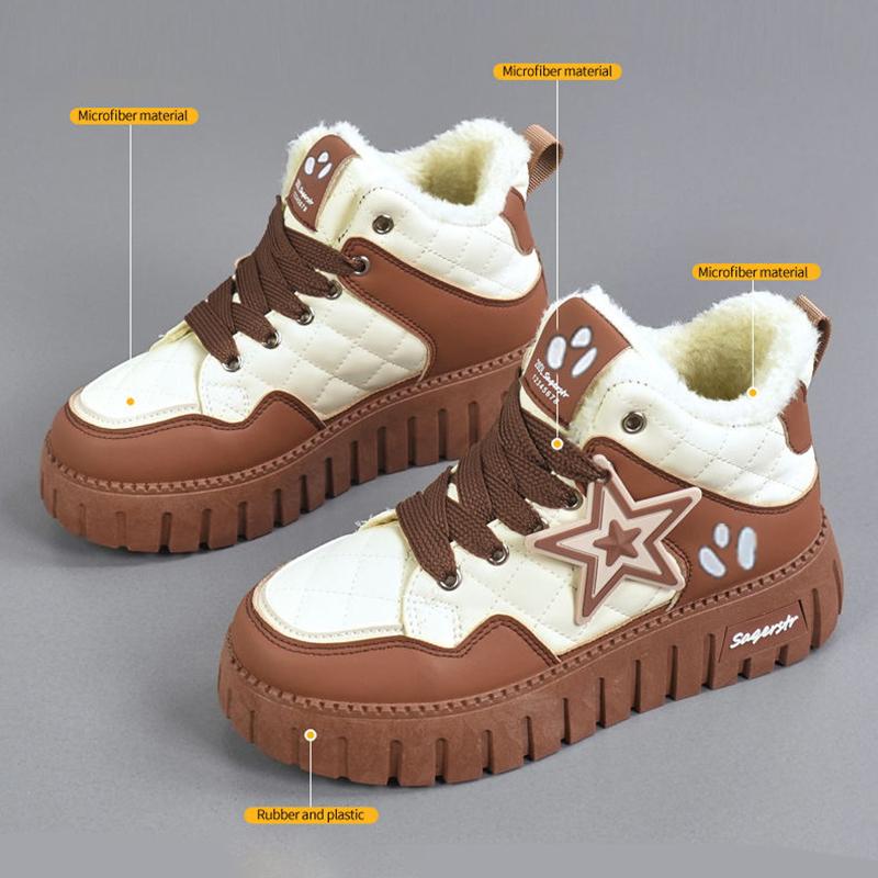 Winter Thickened Fleece Lined Sports Women's Shoes Padded Platform High Shoes Casual Comfortable Flat Heel Footwear