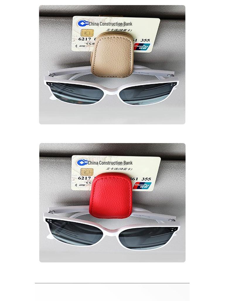 Leather Car Visor Sunglasses & Card Holder Clip