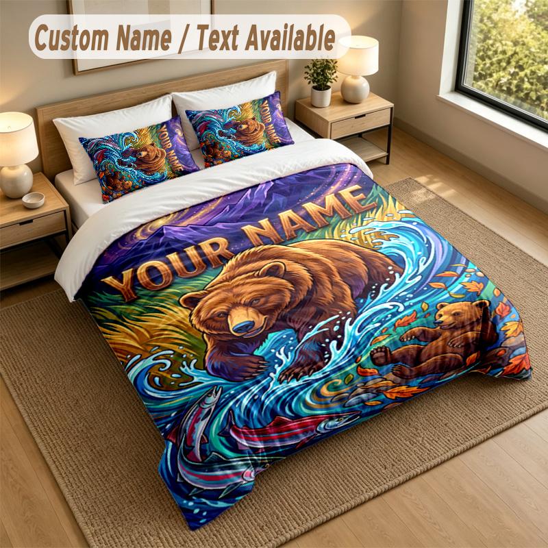 Bear Panda Theme Personalized 3Pcs Bedding Set Custom Text & Name 1 Sheet 2 Pillowcases Household Bedding 1pc
