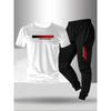 Men's Fashionable Letter Gradient Printed Breathable T-shirt and Drawstring Pants Set Suitable for Outdoor Casual Wear