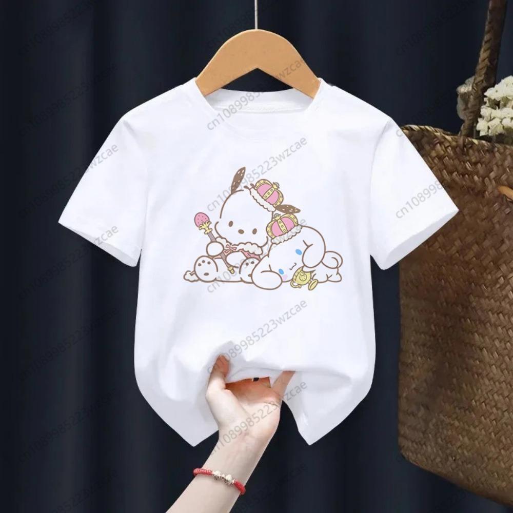 Kid Cute White Kawaii Pochacco T Shirt Children Short Sleeve Clothing Funny Cartoon Party Top Boys and Girl Tshirt