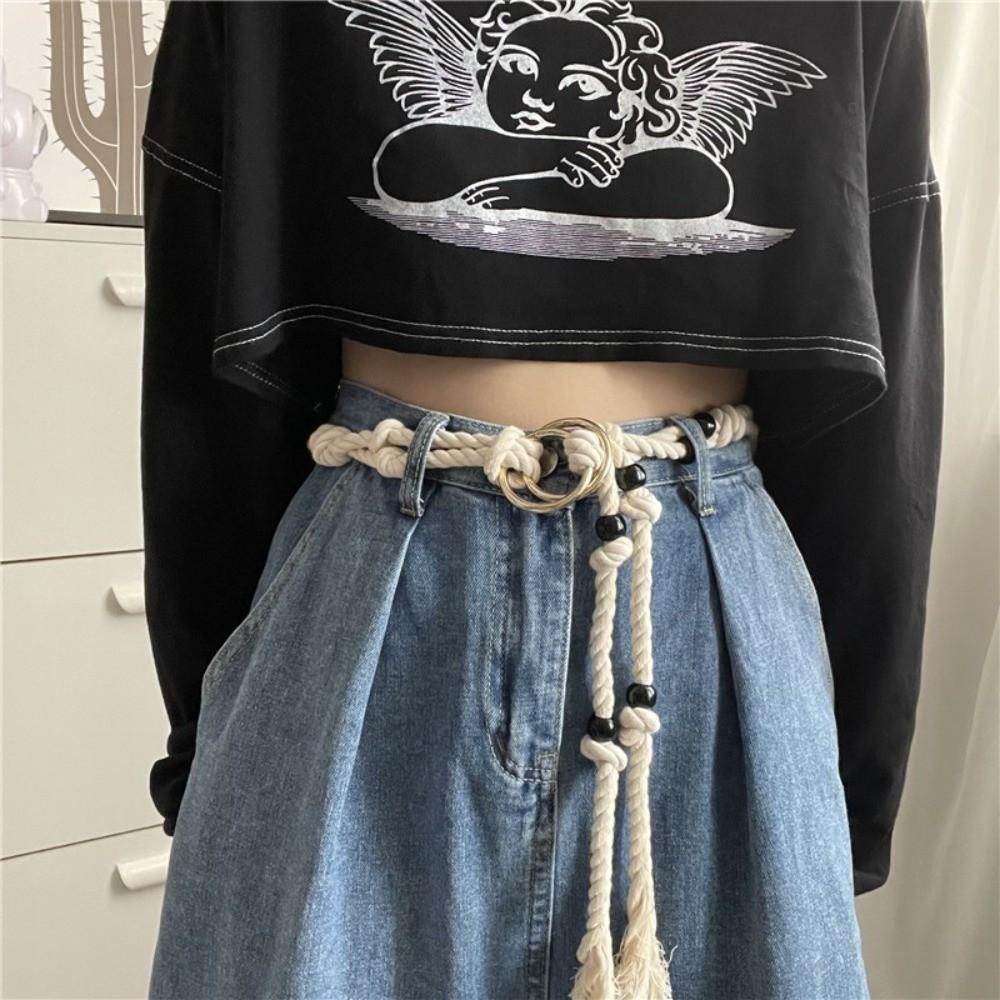 Tie Up Rope Waistband Ethnic Style Pack Thread Waist Belt Fashion Coarse Rope Belt  Streetwear