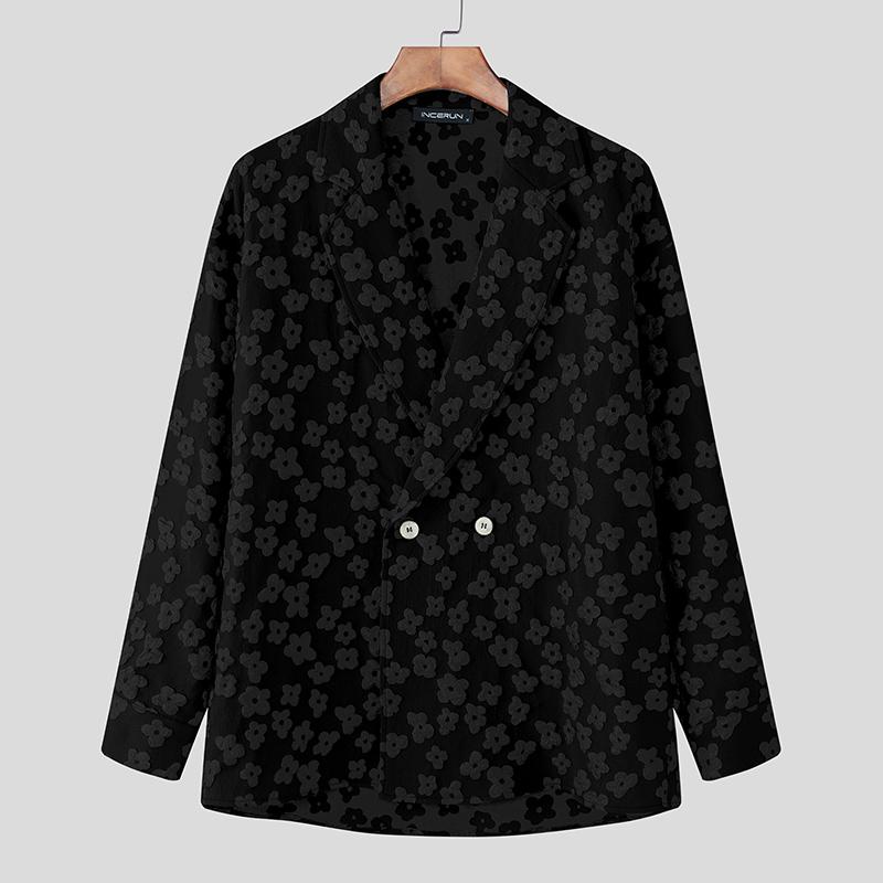 

INCERUN Mens Casual Party Loose Turn-down Collar Flowers Hippie Thin Suit Blazer Coats S чёрный