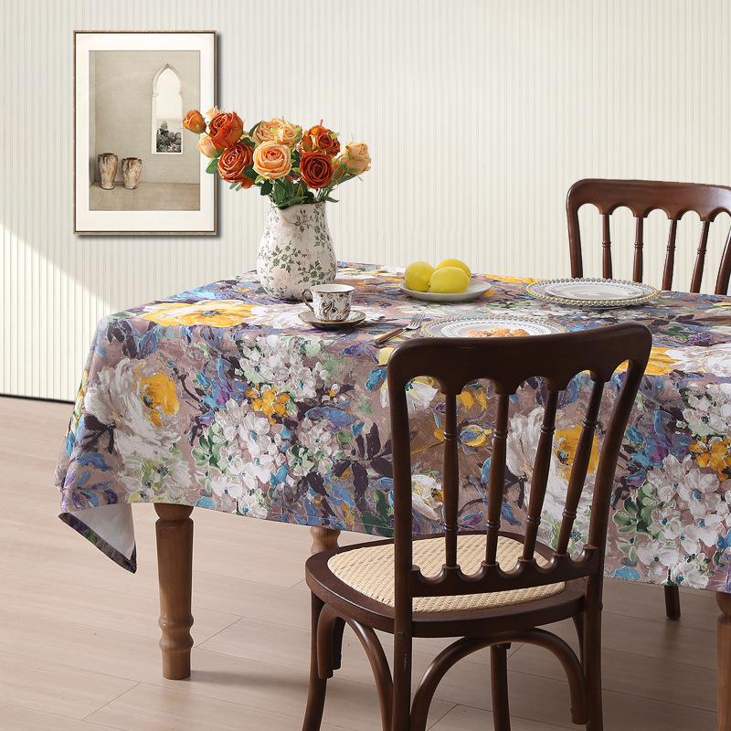 Bedruckte Tischdecke im Vintage-Stil – rechteckig, Ölgemälde-Design für Ess- und Couchtische, handgefertigtes Polyester