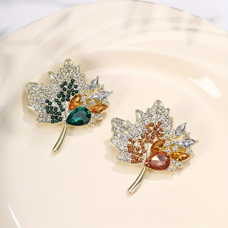 Luxury Alloy Rhinestone Maple Leaf Brooch Simple Elegant Chest Pin for Women Ideal for Party & Gift-Giving All-Season Accessory Festival Holiday Decor