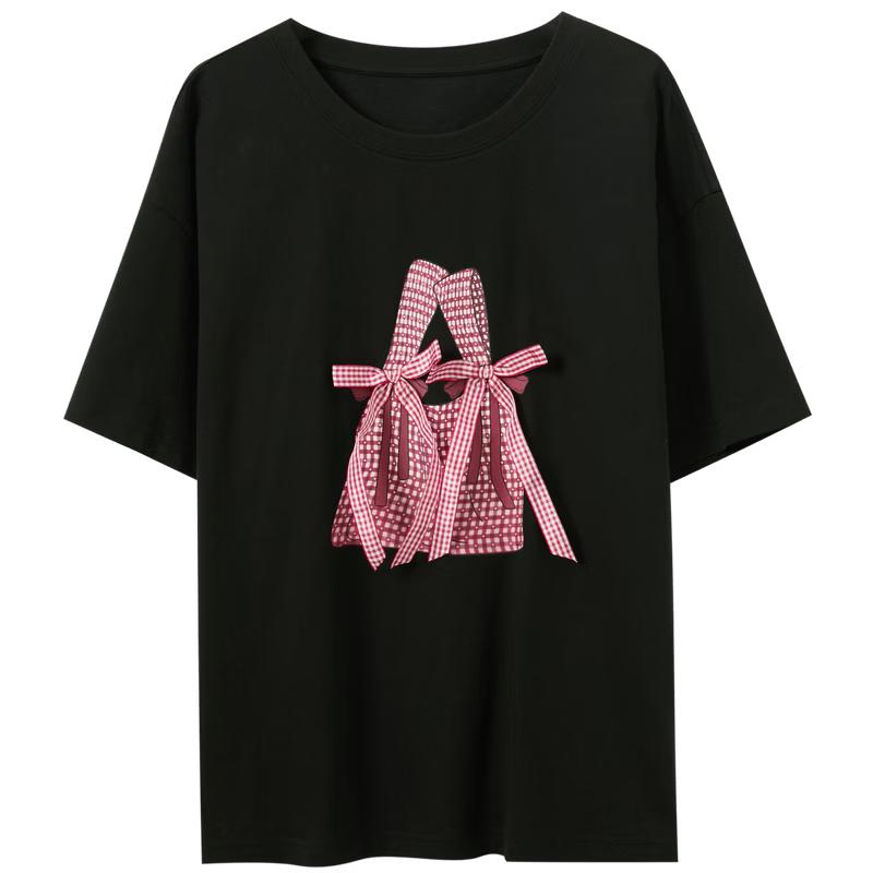 Sancai 2026 Summer Plaid Bow T-shirt S