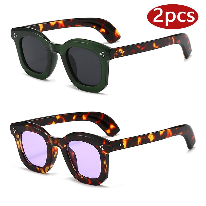Car Sun Glasses 2pcs 2026 New Fashion Women Thick Frame Square Sunglasses Vintage Rice Nail Punk Female Shades Eyewear Unisex