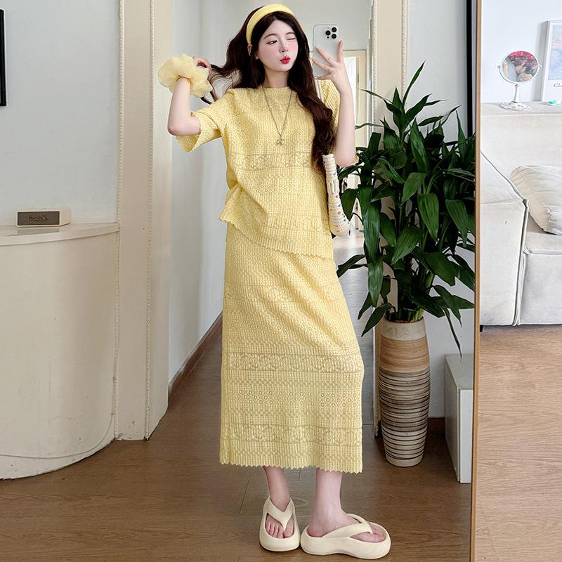 2026 Summer Maternity Lace Breathable Cardigan and Skirt Set 2XL