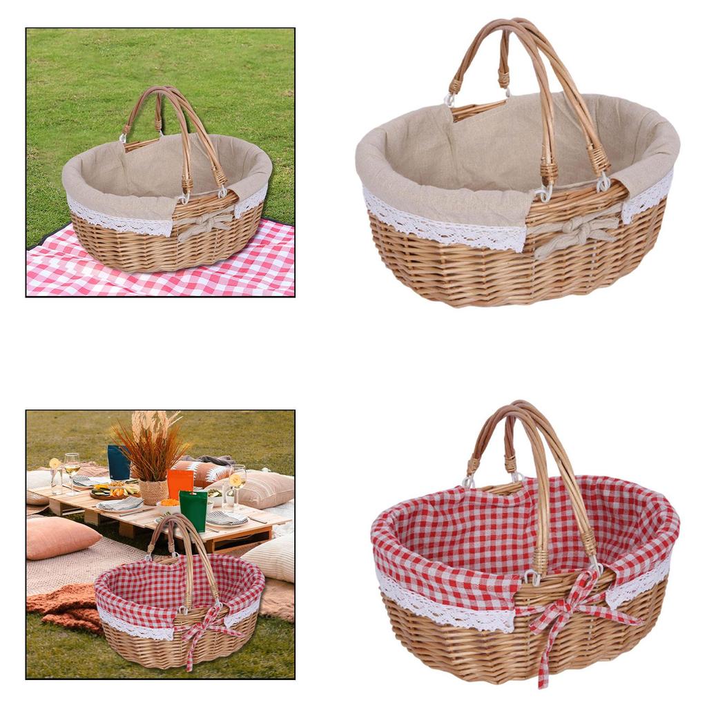 Picnic Basket with Lid Lightweight Handwoven Storage Basket Handmade Woven Basket Storage Bin for Park Chips Vegetables Fruits