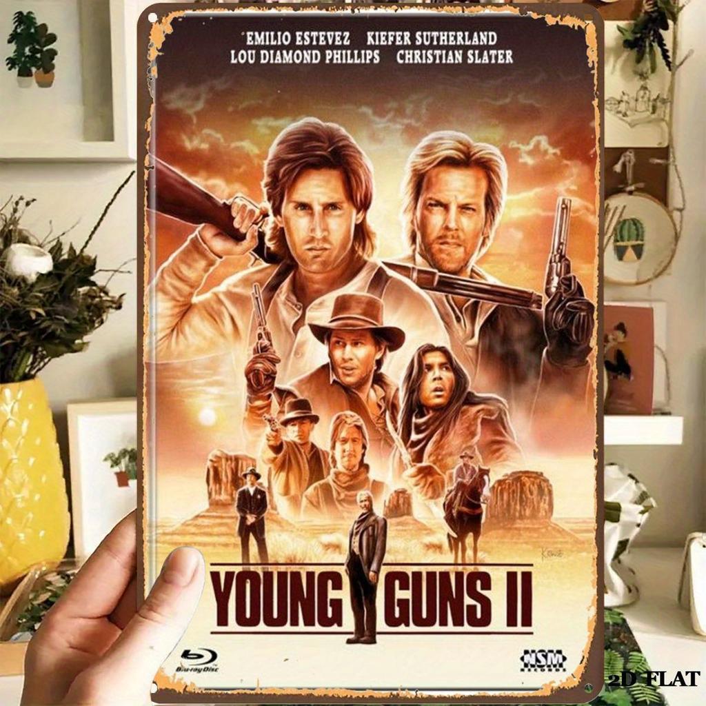 Young Guns II The Western Adventure Bluray Edition Metal Tin Sign Durable Rustic Metal Wall Art for Man Cave Garage Bar