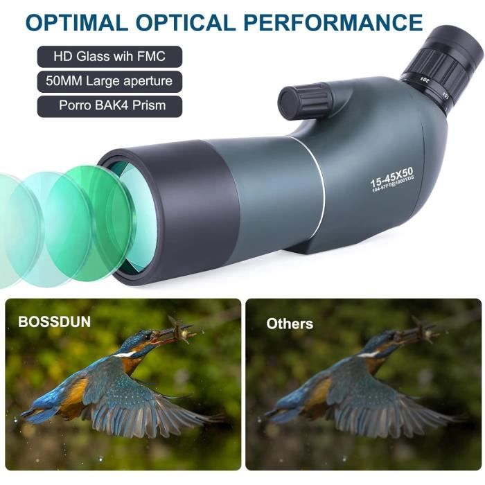 Longue-Vue - BOSSDUN - 15-45x50 - Adaptateur Smartphone - Trépied - Observation Faune