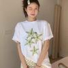 Korean niche white short-sleeved T-shirt women's summer fun star fruit print loose casual heavy cotton top ins