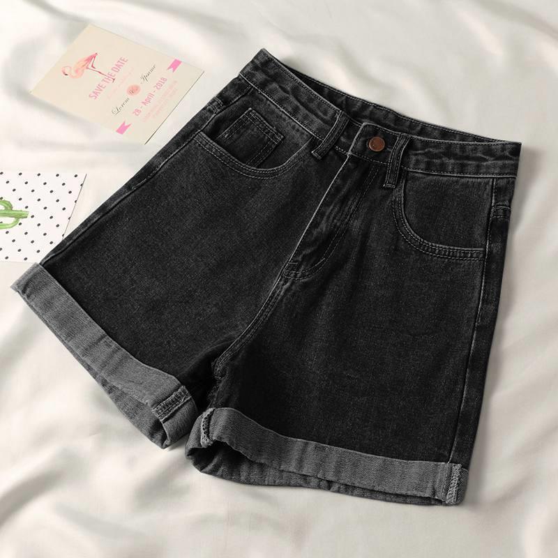 Summer 2026 Women's High-Waisted Denim Shorts - Loose, Slimming, Trendy Korean Style with Wide-Leg Rolled Hem.