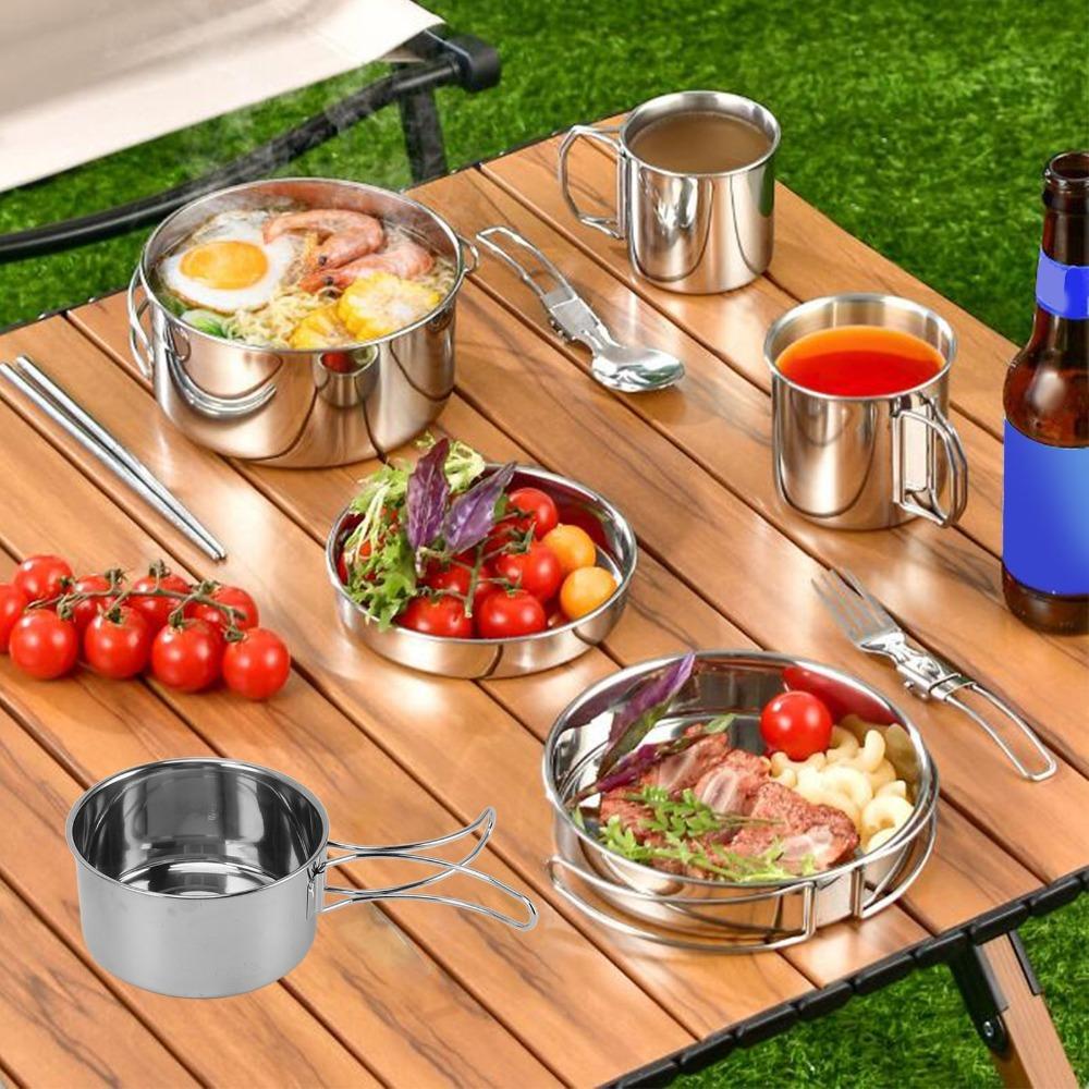 1Set Polished Mirror Surface Tableware Kit Rustless Steel Backpacking Cookware Family Dinner