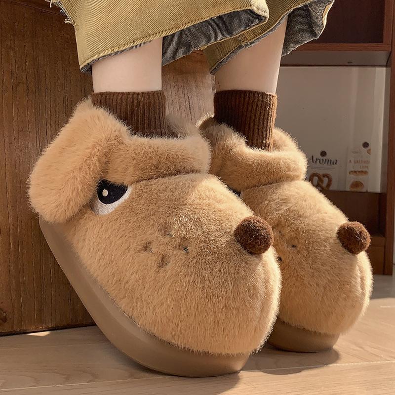 Fashion Unisex Cartoon Dog Plush Slippers Slip-On Platform Sole Non-Slip Warm Fleece Lined Comfortable Indoor Outdoor Winter 2025 New