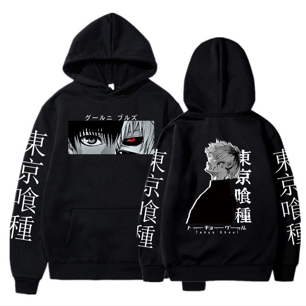 Ghost Graphic Cartoon Japanese Anime Print Pattern Hooded Sweater Male Hoodie Casual Hip-Hop Top
