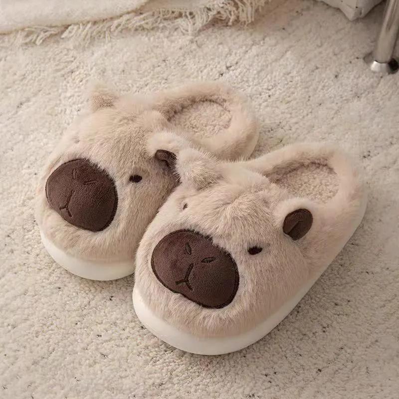 Couple Home Non-slip Plush Cotton Slippers Warm Cartoon Kapibara Ins Soft Bottom Thick Bottom Less Heart