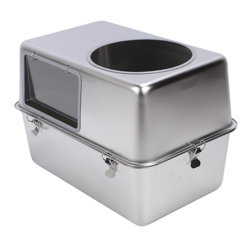 Enclosed Metal Cat Litter Box with Lid Scoop Prevent Splashing Stainless Steel Top Entry Cat Toilet For Multiple Cats