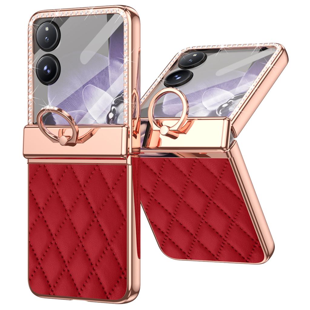 Für Xiaomi Mix Flip 5G Hülle Ringhalter Strass Leder+PC Abdeckung mit Rückseitenfolie