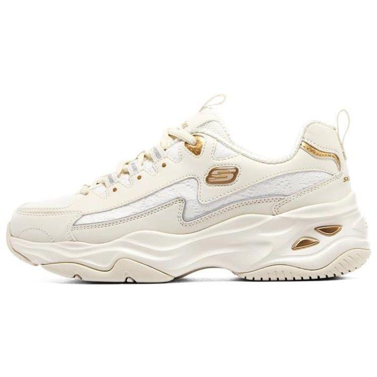 Skechers Women's White Dlites 4.0 Lace Bear Mesh Leather Thick Sole Shock Absorbing Durable Increased Height Low Top Dad Shoes Sneaker Off- 896147-Ofwt C