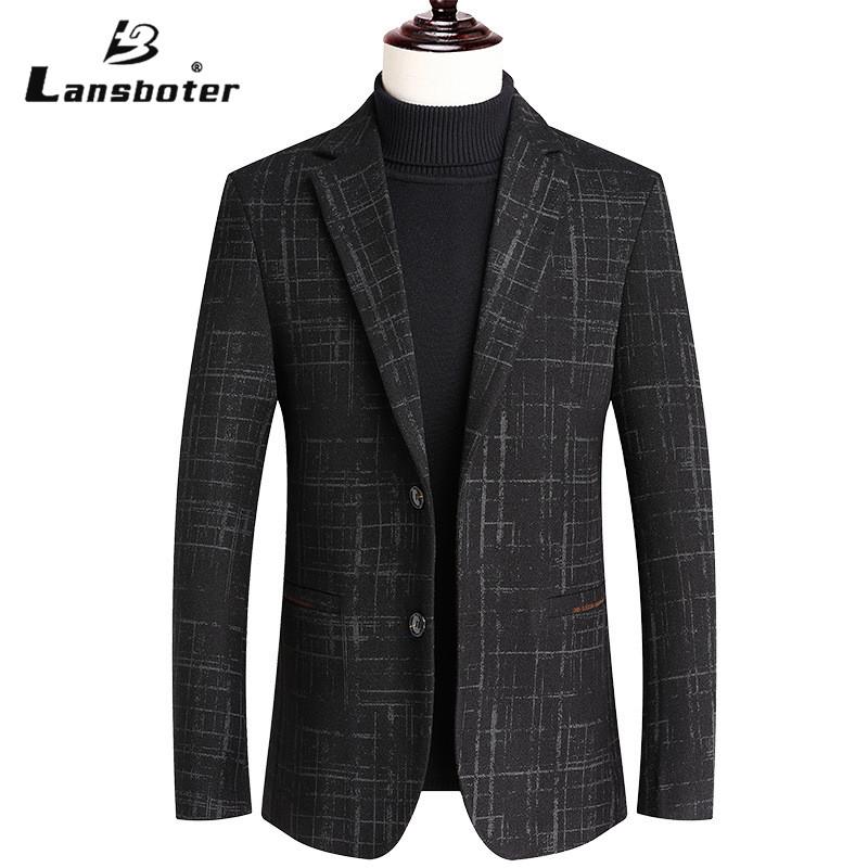 

Lansboter, новый повседневный шерстяной костюм на осень и зиму, мужской трендовый тонкий шерстяной костюм, мужской шерстяной пиджак