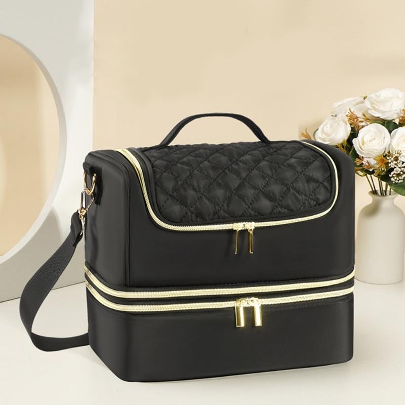 Portable Nail Varnish Organizers Bag Double Handles Adjustable Strap Waterproof Polyester Makeup Storage Case 30x22x25cm