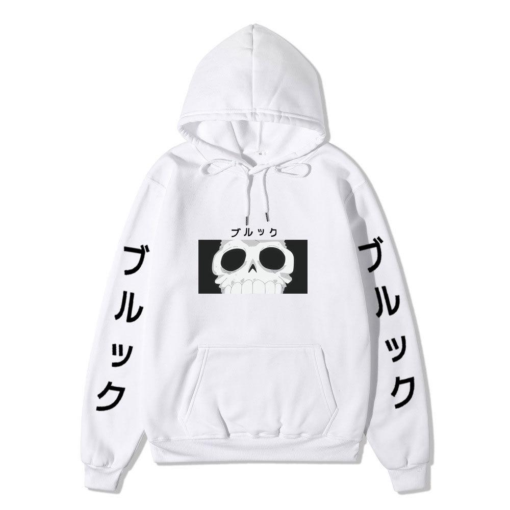 One Piece Blackbeard Hoodie, Skull Print Long Sleeve Pullover Hooded Sweatshirt Anime Streetwear With Sleeve Japanese Letter Print
