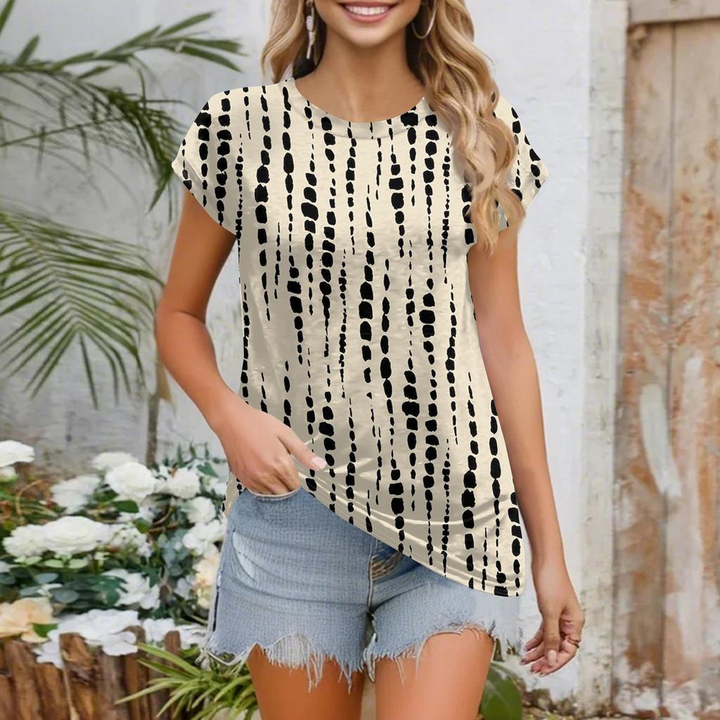 Women Work Casual Fashion Short-sleeved Round Neck T-shirt Top