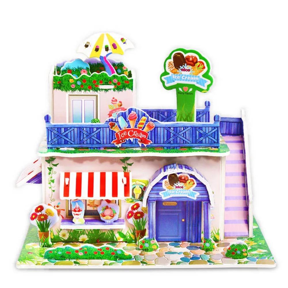 Kids 3D Stereo Puzzle Cartoon House Castle Building Model DIY Handmade Early Learning Educational Toys Gift for Children