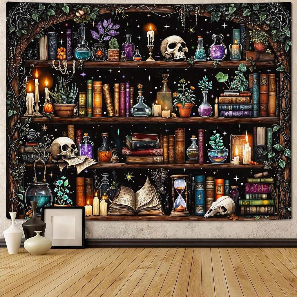 Dark Academia Witchy Apothecary Scene Tapestry Gothic Wall Hanging Potion Shop Decor 150x300cm