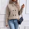 Women's Turtleneck Double Breasted Knit Cardigan Sweater Color Relaxed Fit for Fall and Winter