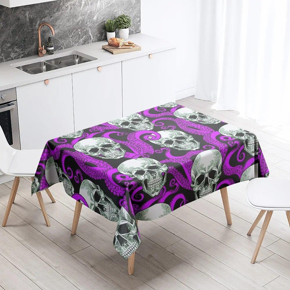 Octopus Skull Colorful Tablecloth Home Decor Stain Resistant Waterproof Table Decoration Rectangular Kitchen Fireplace Tops