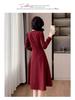 HXFS8213 Romantic Retro Red Dress - Women's High-End V-Neck French Hepburn Skirt for 2025 Autumn/Winter