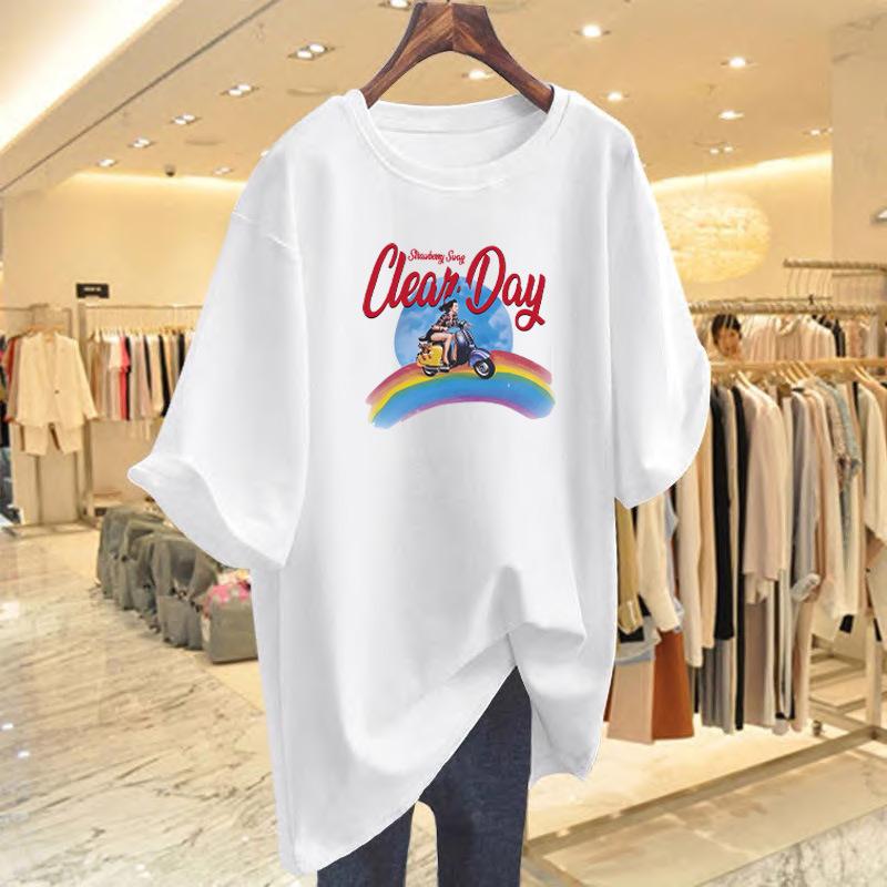 

Fat mm large size women s clothing 2025 summer new loose and thin student short-sleeved t-shirt women s top bottoming shirt S