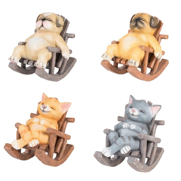 Rocking Chair Cats Dog Desk Miniature Ornament for Living Room and Bedroom Resins Animal Figurine for Artistic Touch