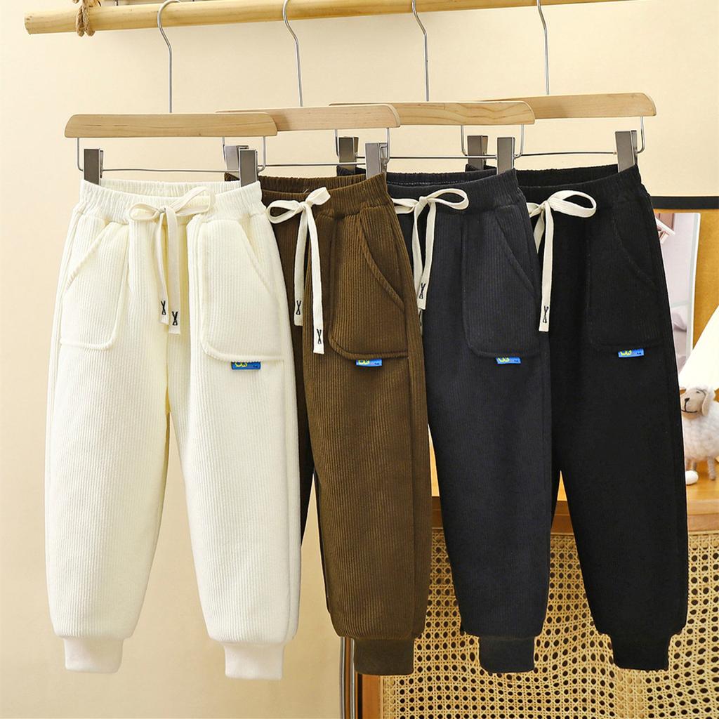 Autumn and Winter Children's Plush Casual Pants Korean Style Warm Thickened Boys and Girls Trousers